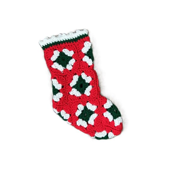 Handmade Crocheted Granny Square Christmas Stocking Vintage - Picture 1 of 3